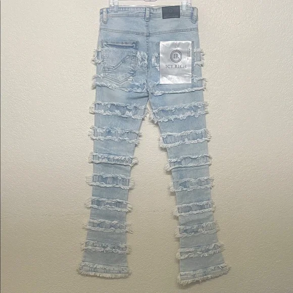 Men's ICY RICH Size 32 Light Blue Distressed Stacked Skinny Jeans - Picture 9 of 9